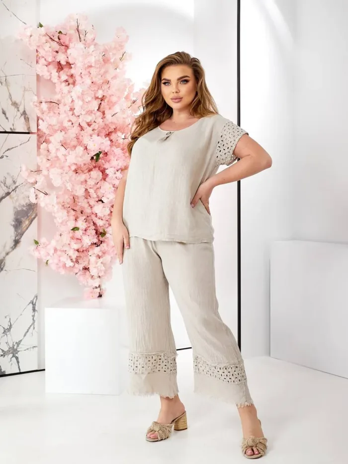 Костюм з льону великого розміру сірий - Зображення 5