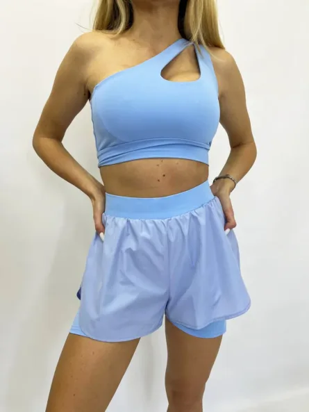 Жіночі спортивні шорти для бігу S–XL – подвійні, вигляд спереду, блакитні