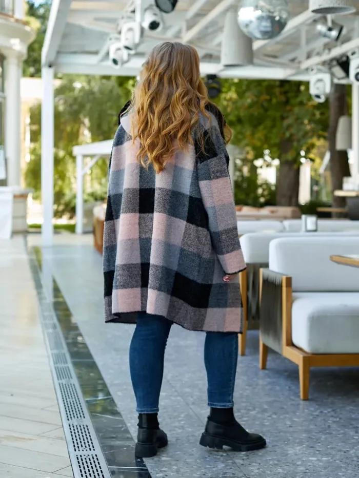 Пальто з альпаки у клітинку рожеве 48-54 розміру - Зображення 5