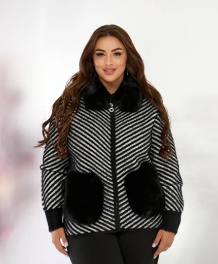 Жіноча куртка з альпаки 50-54 | Білий, мокко, чорний – стиль і тепло