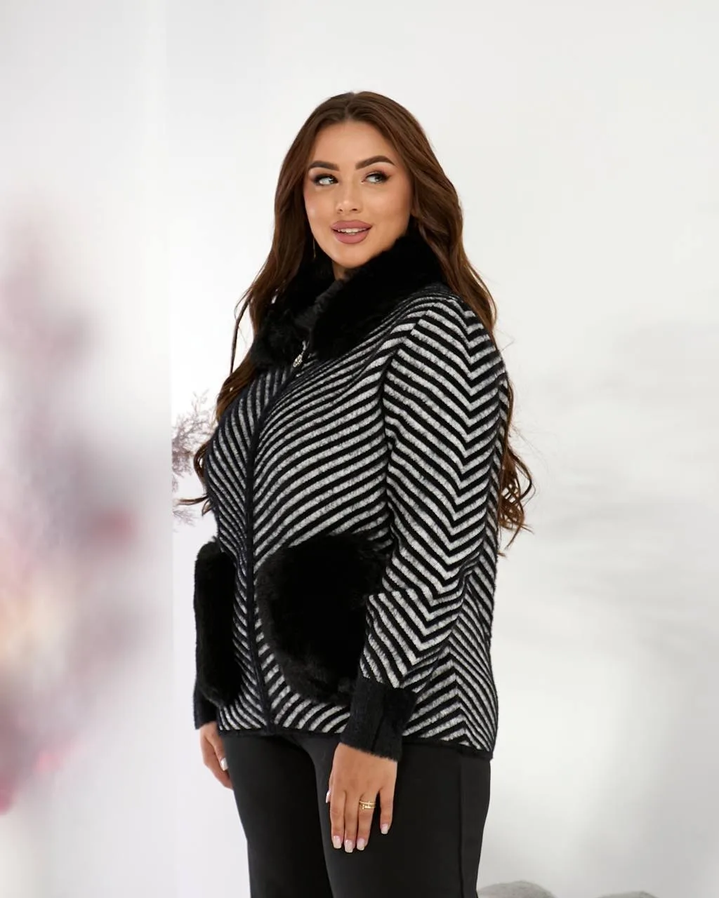 Жіноча куртка з альпаки 50-54 | Білий, мокко, чорний – стиль і тепло - Зображення 4