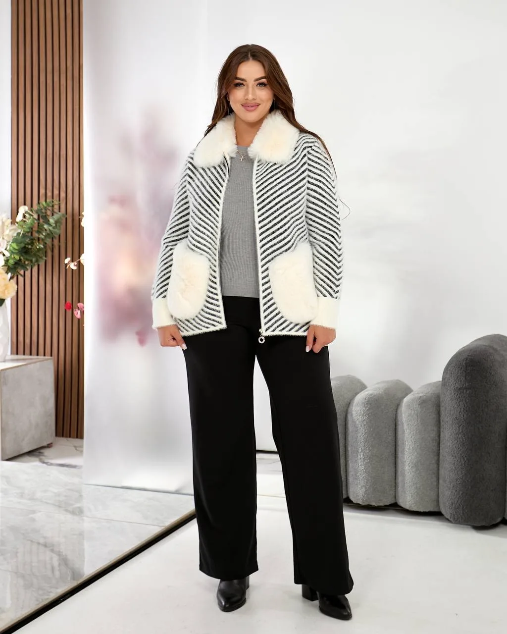 Жіноча куртка з альпаки 50-54 | Білий, мокко, чорний – стиль і тепло - Зображення 6