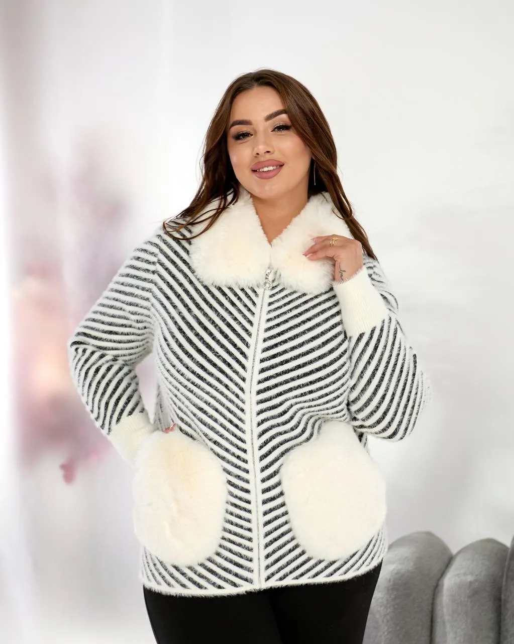 Жіноча куртка з альпаки 50-54 | Білий, мокко, чорний – стиль і тепло - Зображення 5