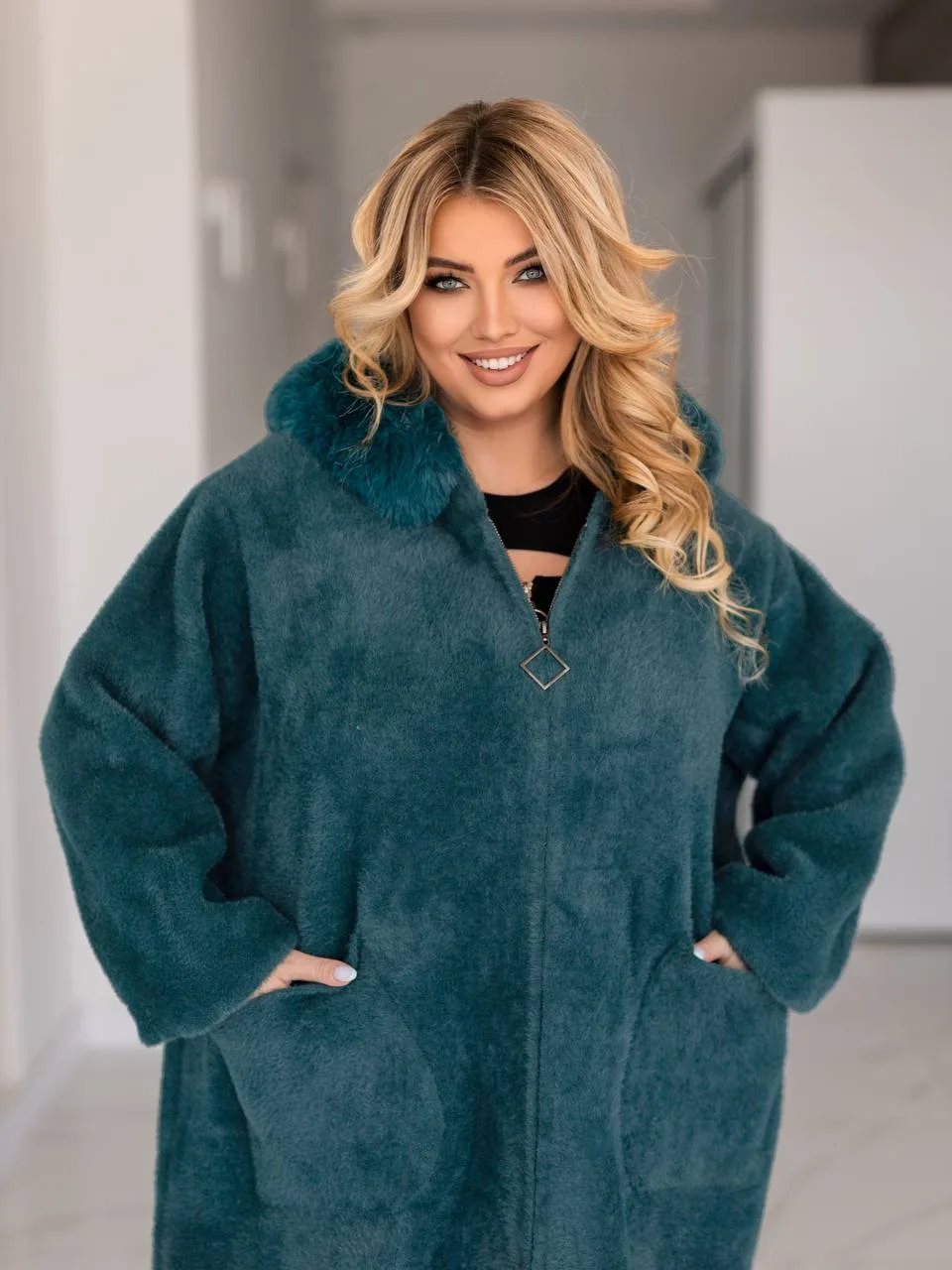 Довга жіноча куртка з альпаки великих розмірів (56-70) - Зображення 6