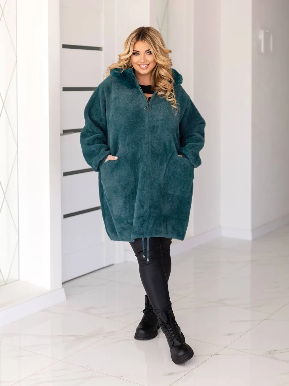 Довга жіноча куртка з альпаки великих розмірів (56-70) - Зображення 5