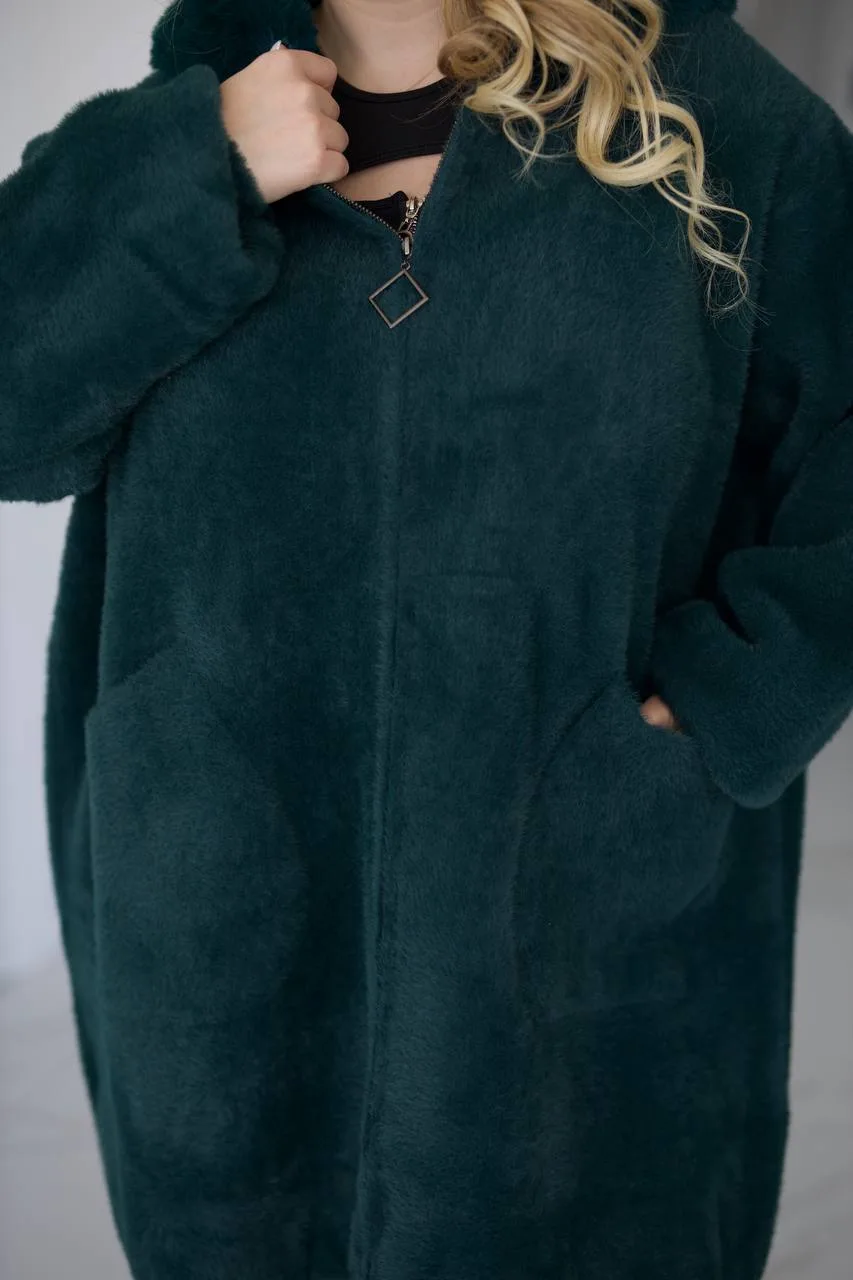 Довга жіноча куртка з альпаки великих розмірів (56-70) - Зображення 2