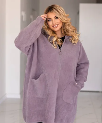 Довга жіноча куртка з альпаки великих розмірів (56-70)