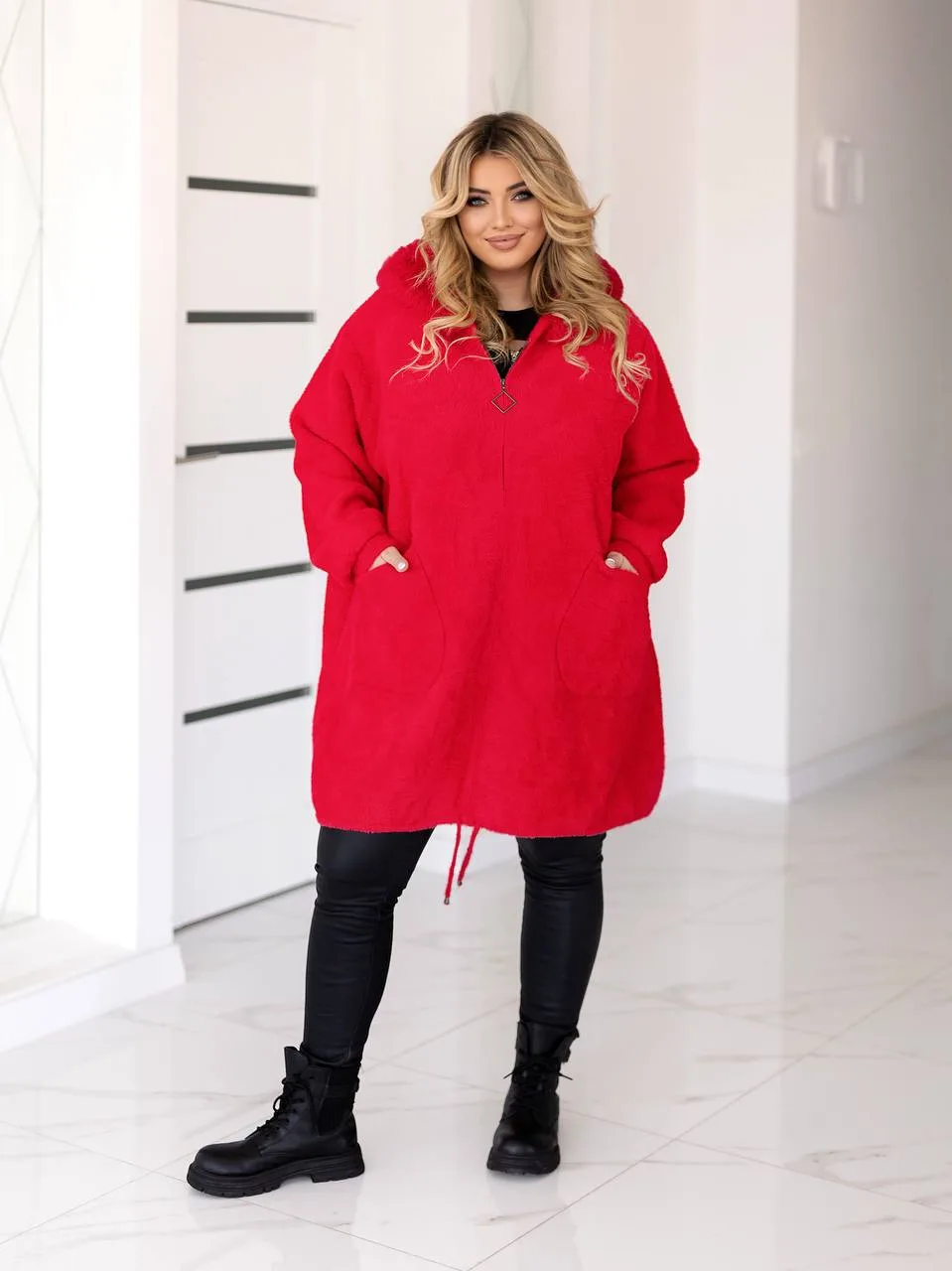 Довга жіноча куртка з альпаки великих розмірів (56-70) - Зображення 6