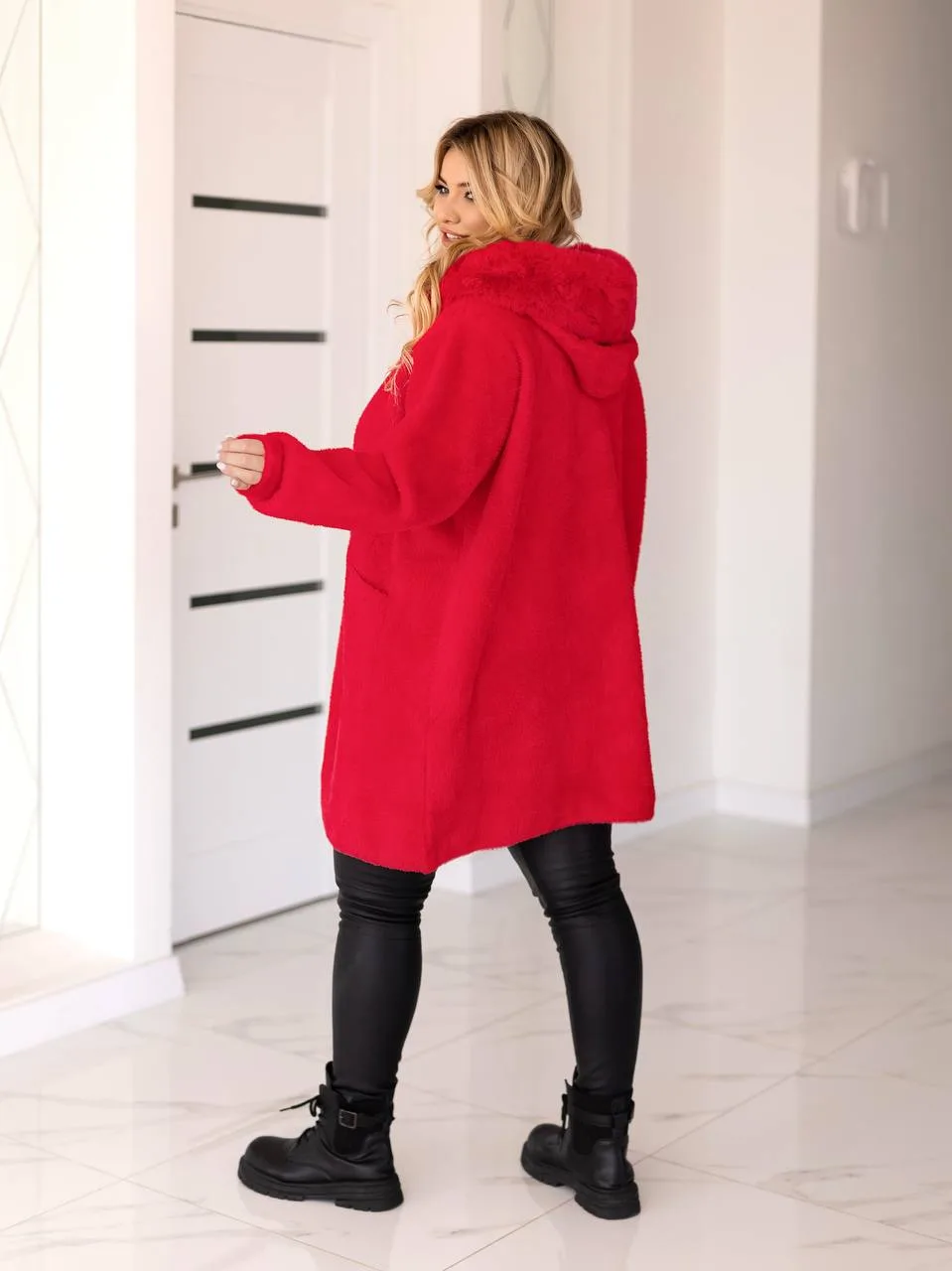 Довга жіноча куртка з альпаки великих розмірів (56-70) - Зображення 5