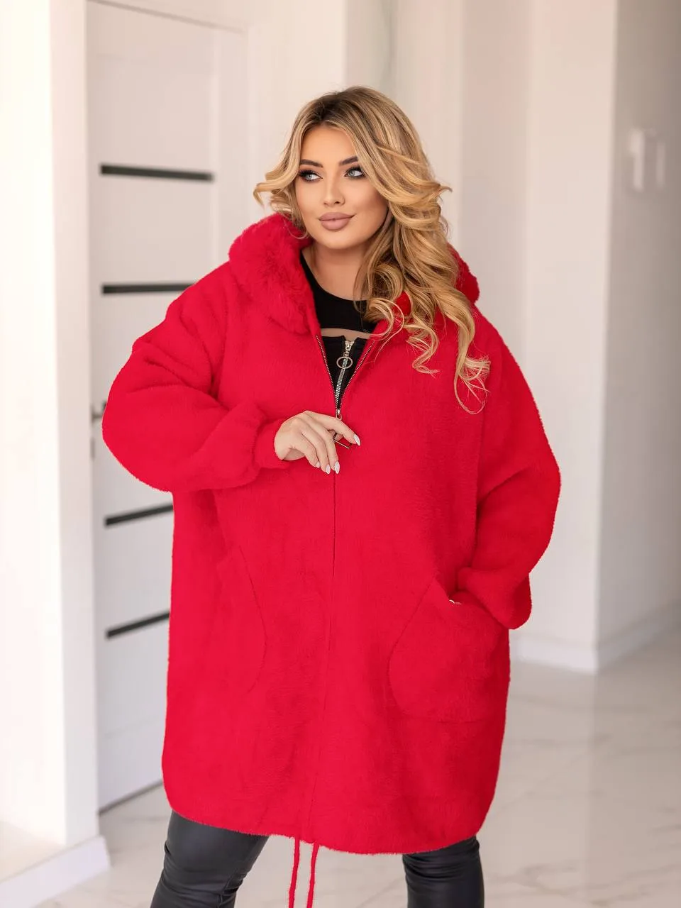 Довга жіноча куртка з альпаки великих розмірів (56-70)