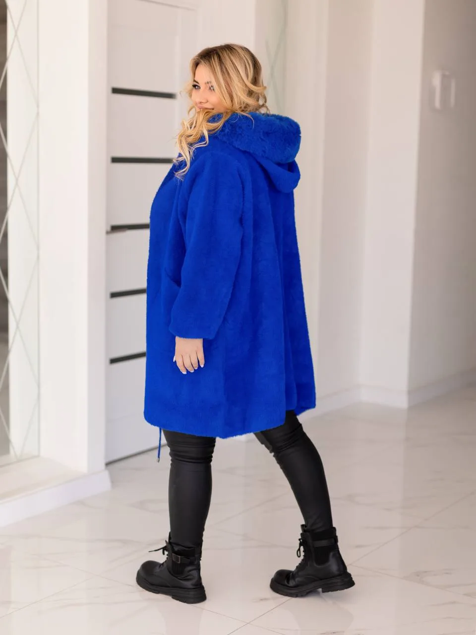 Довга жіноча куртка з альпаки великих розмірів (56-70) - Зображення 4