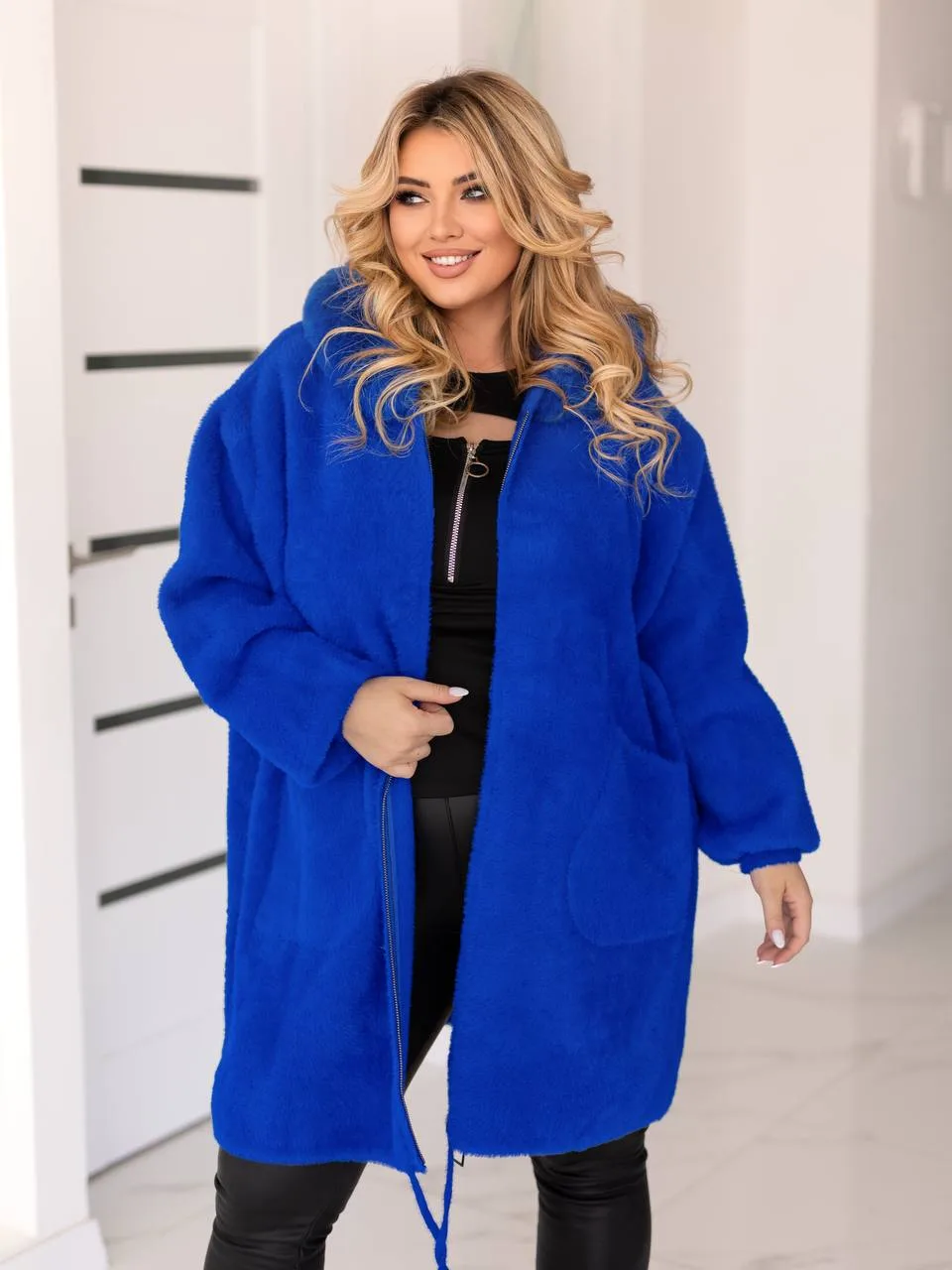 Довга жіноча куртка з альпаки великих розмірів (56-70) - Зображення 2