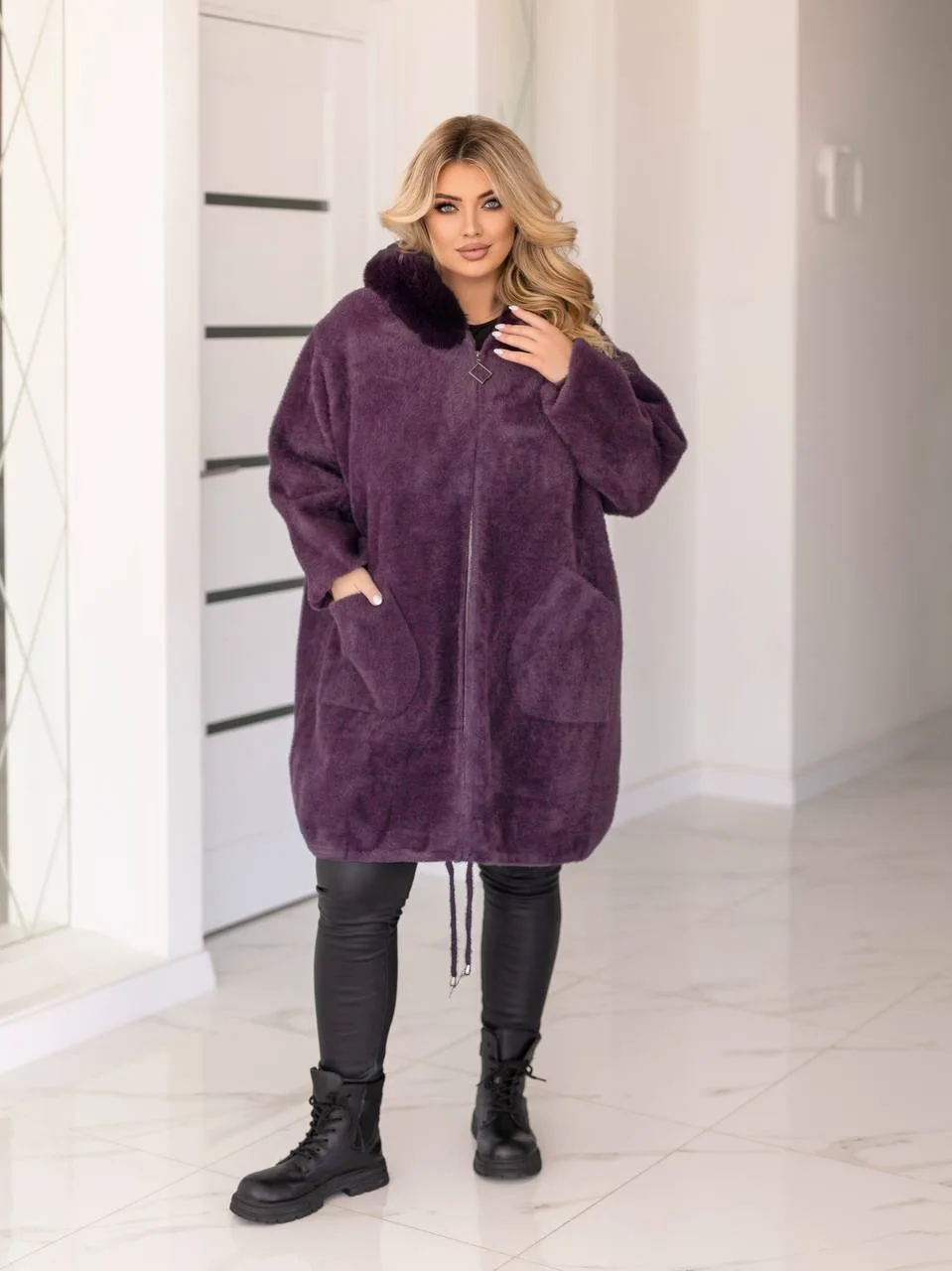 Довга жіноча куртка з альпаки великих розмірів (56-70) - Зображення 2