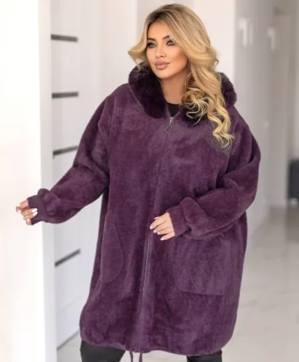 Довга жіноча куртка з альпаки великих розмірів (56-70)