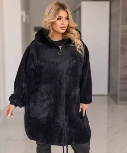 Довга жіноча куртка з альпаки великих розмірів (56-70)