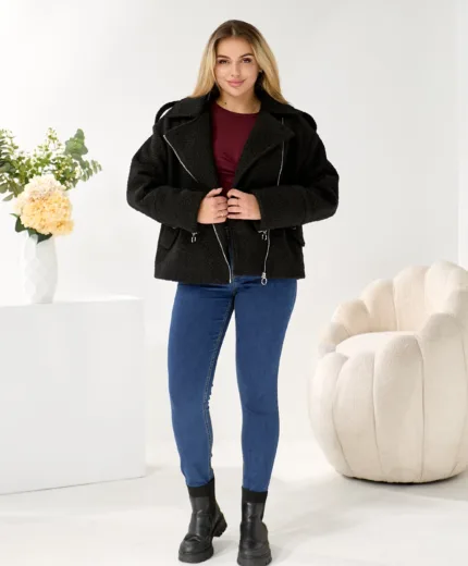 Жіноча косуха з букле на підкладці — чорна або темно-бежева | Розміри L–XXL