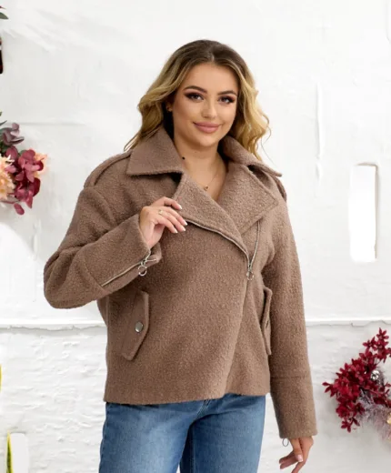 Жіноча косуха з букле на підкладці — чорна або темно-бежева | Розміри L–XXL