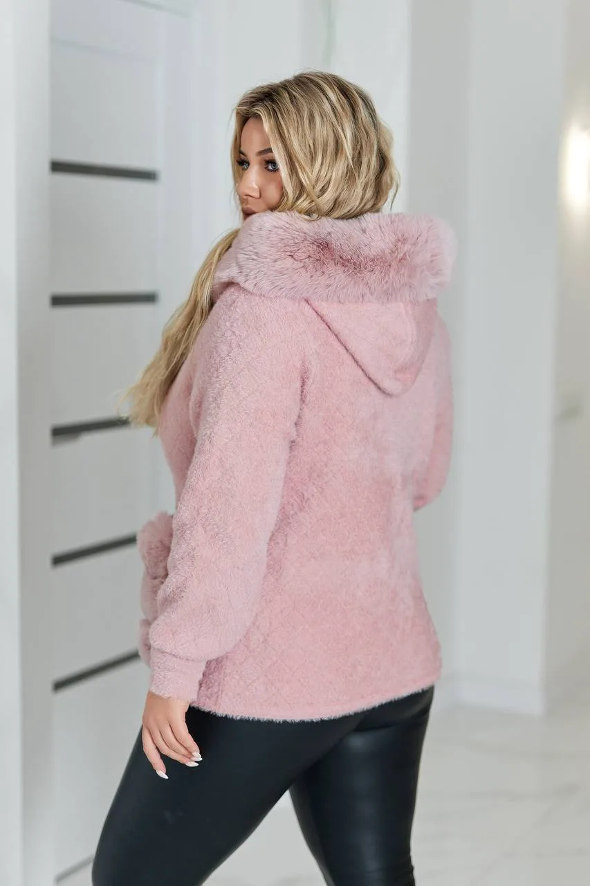 Коротке пальто з альпаки жіноче | Тепле пальто з хутром | Розміри 50–58 - Зображення 6