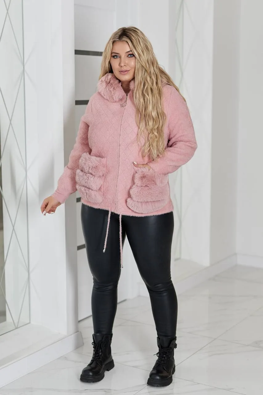 Коротке пальто з альпаки жіноче | Тепле пальто з хутром | Розміри 50–58 - Зображення 5