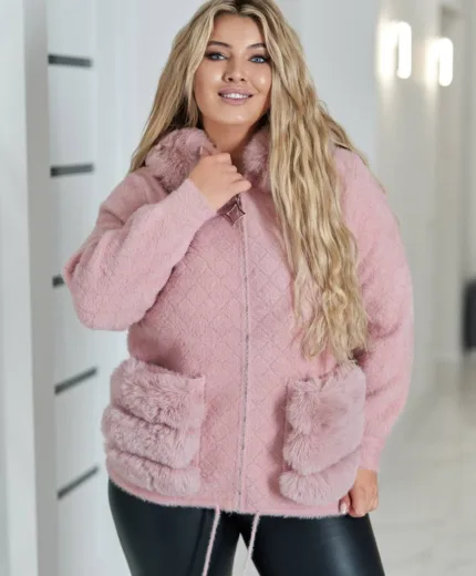 Коротке пальто з альпаки жіноче | Тепле пальто з хутром | Розміри 50–58