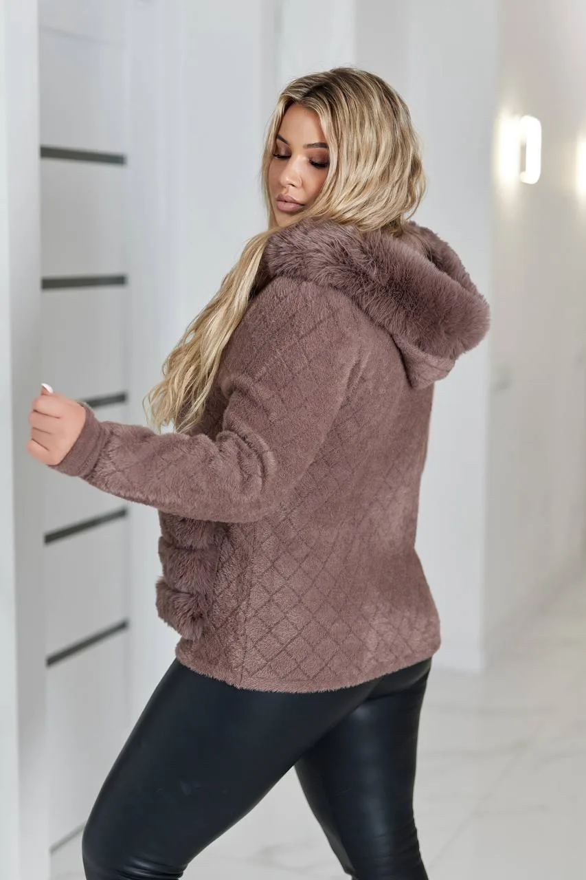 Коротке пальто з альпаки жіноче | Тепле пальто з хутром | Розміри 50–58 - Зображення 4