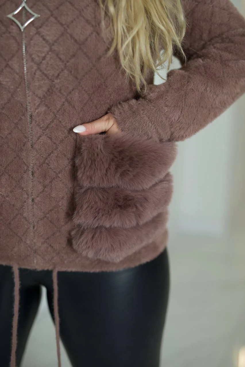 Коротке пальто з альпаки жіноче | Тепле пальто з хутром | Розміри 50–58 - Зображення 3