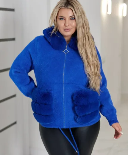 Коротке пальто з альпаки жіноче | Тепле пальто з хутром | Розміри 50–58