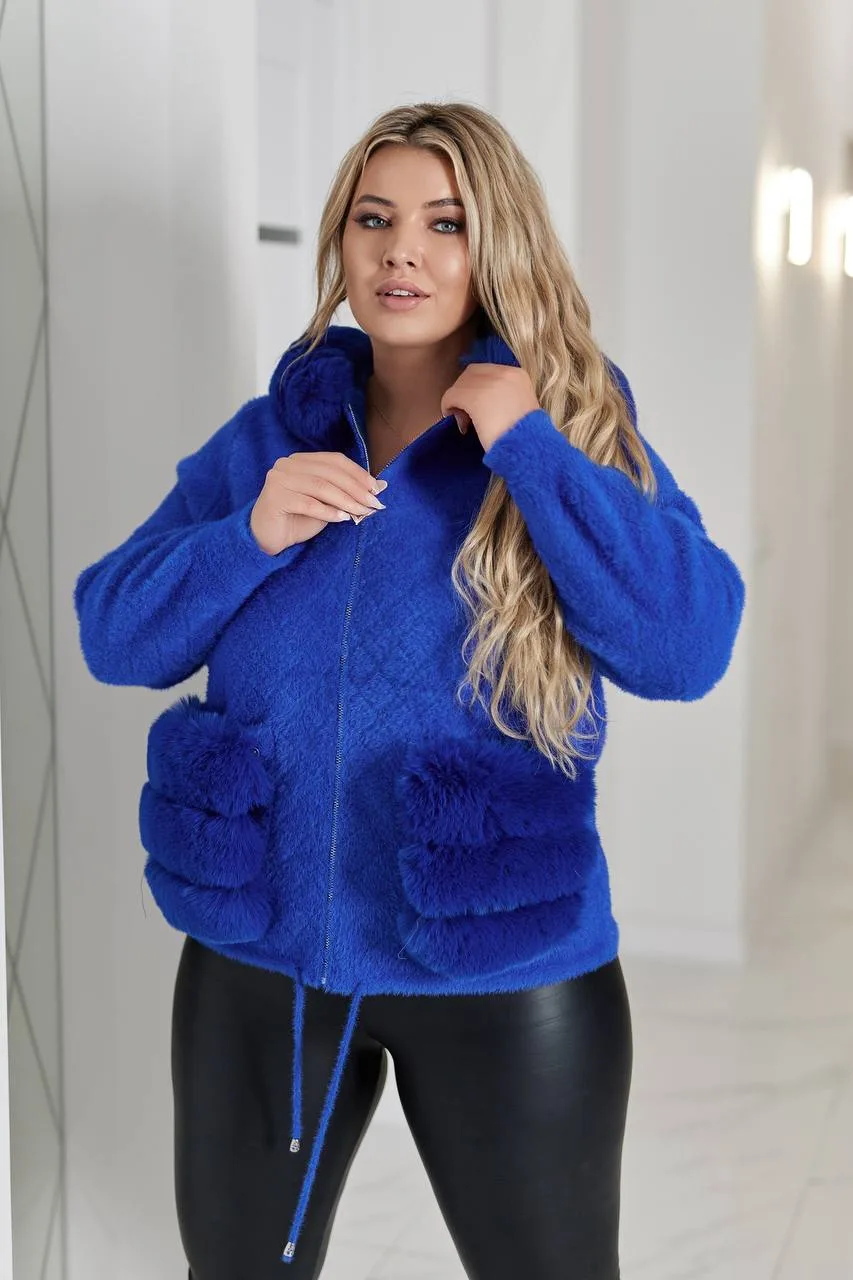 Коротке пальто з альпаки жіноче | Тепле пальто з хутром | Розміри 50–58 - Зображення 4