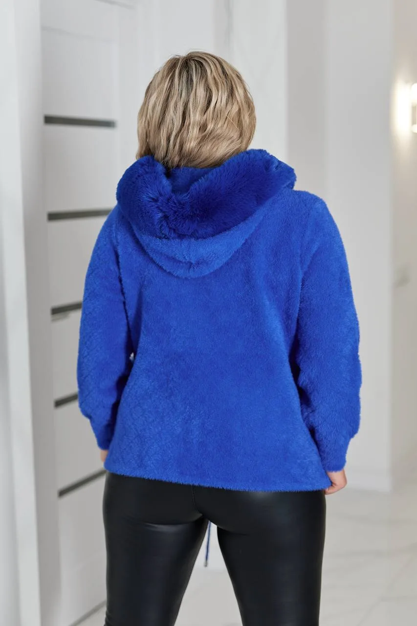 Коротке пальто з альпаки жіноче | Тепле пальто з хутром | Розміри 50–58 - Зображення 2