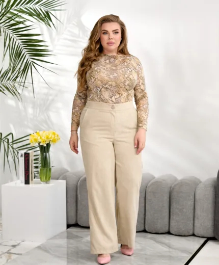 Вельветові широкі штани великих розмірів з високою посадкою
