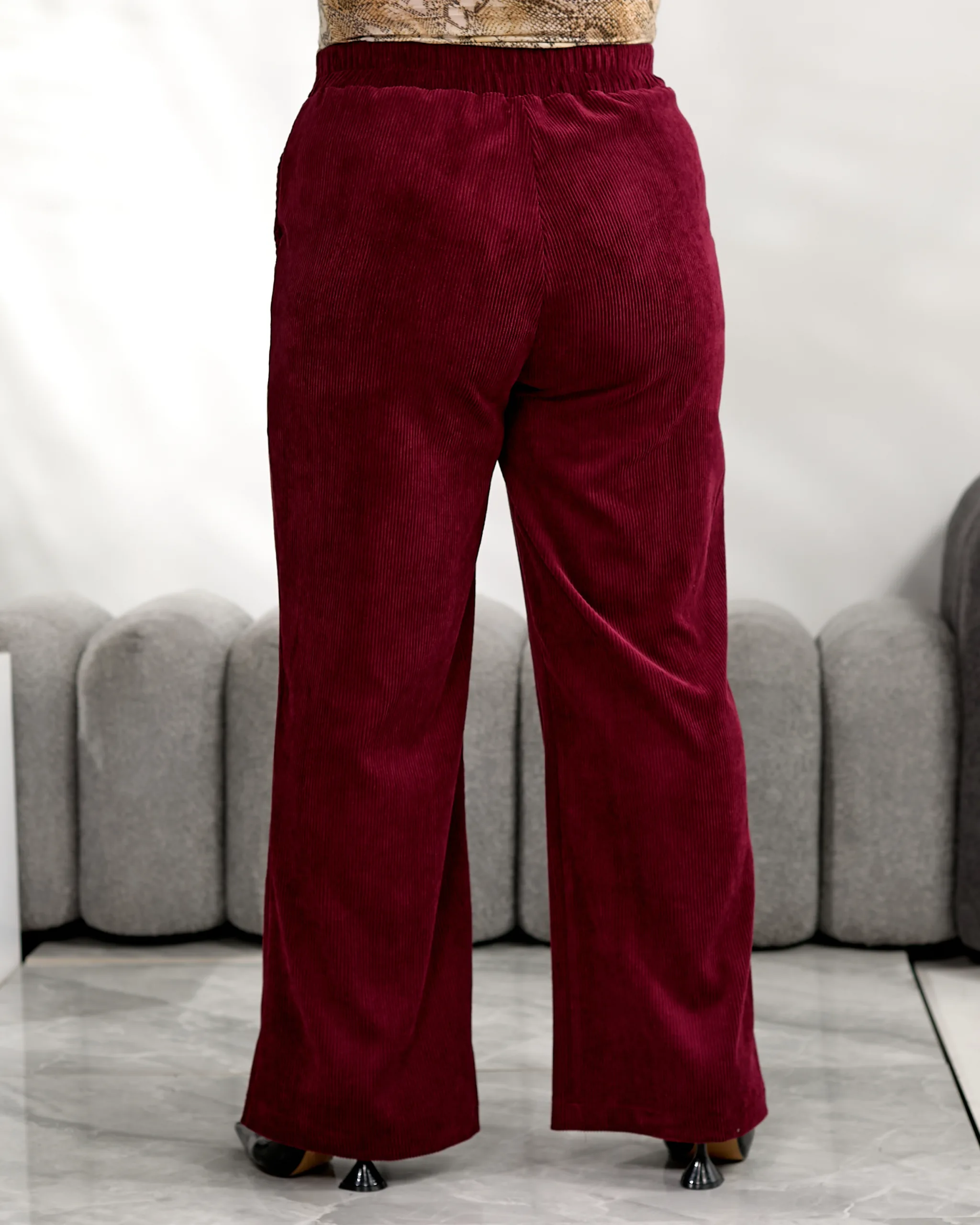 Вельветові широкі штани великих розмірів з високою посадкою - Зображення 5