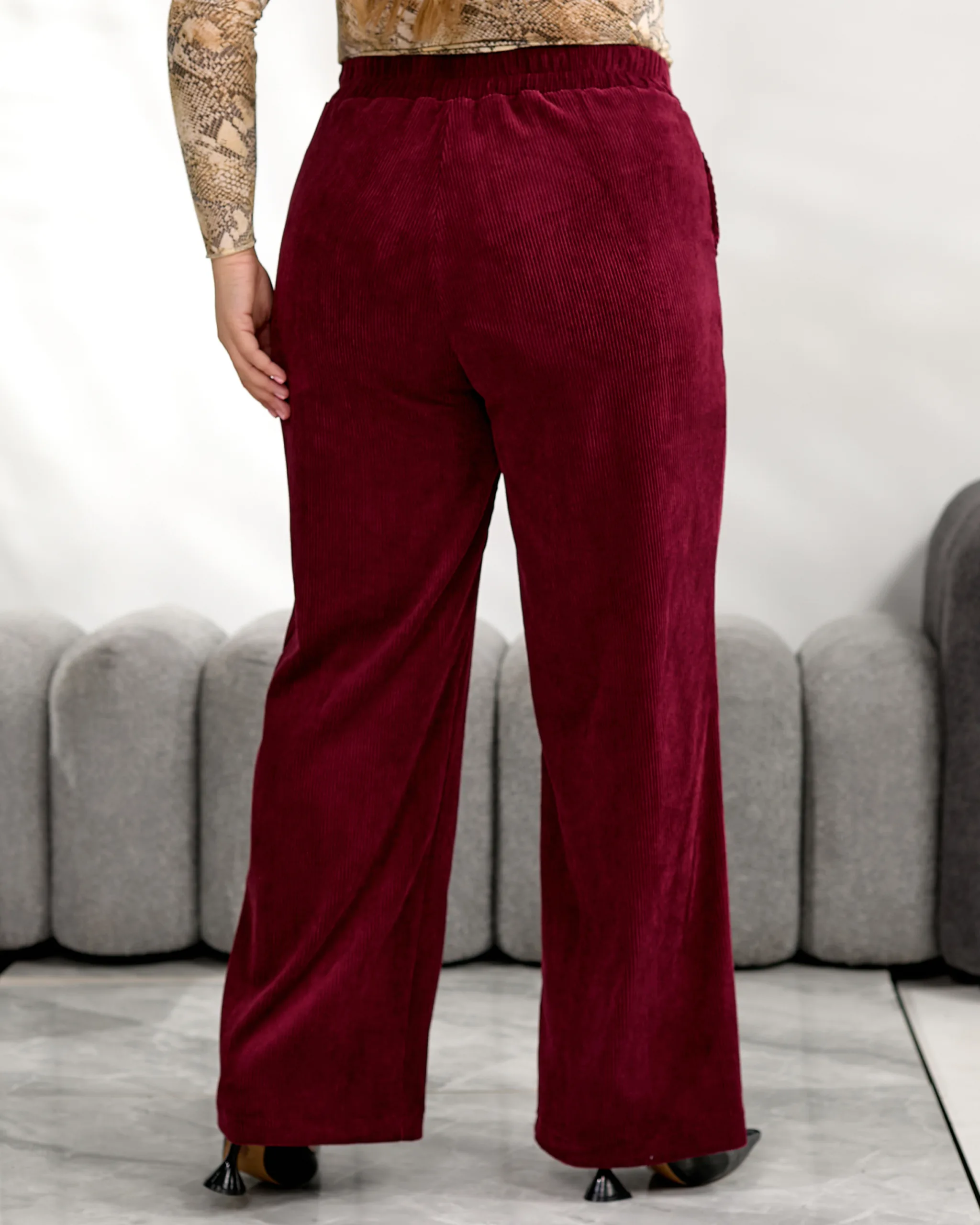 Вельветові широкі штани великих розмірів з високою посадкою - Зображення 3