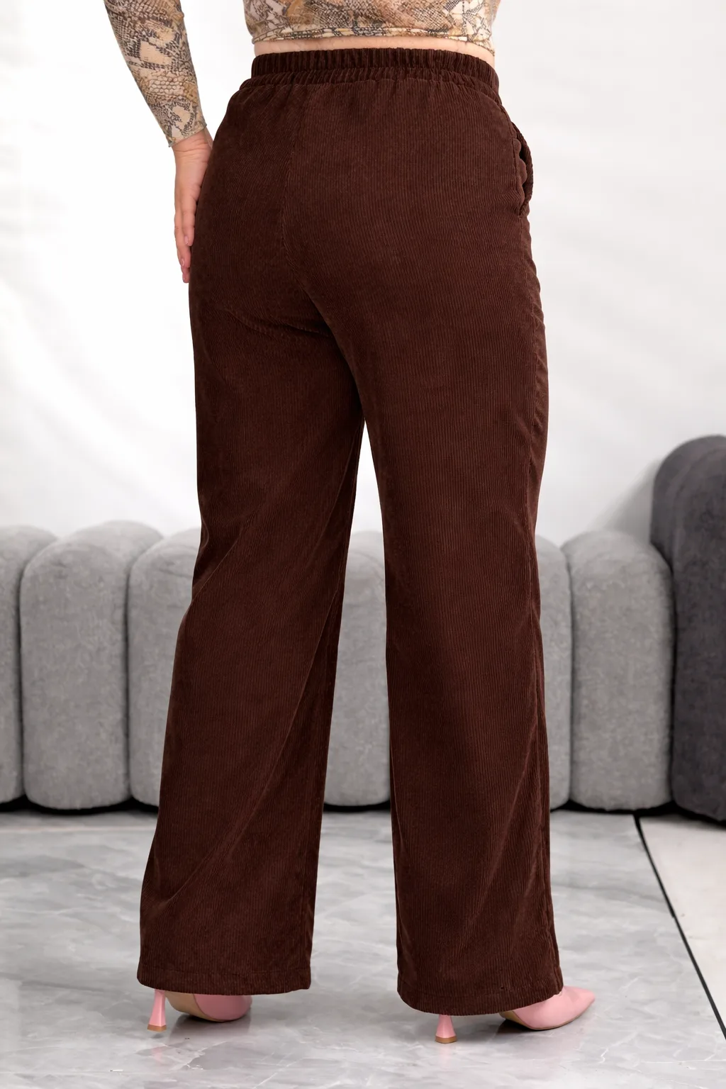 Вельветові широкі штани великих розмірів з високою посадкою - Зображення 3