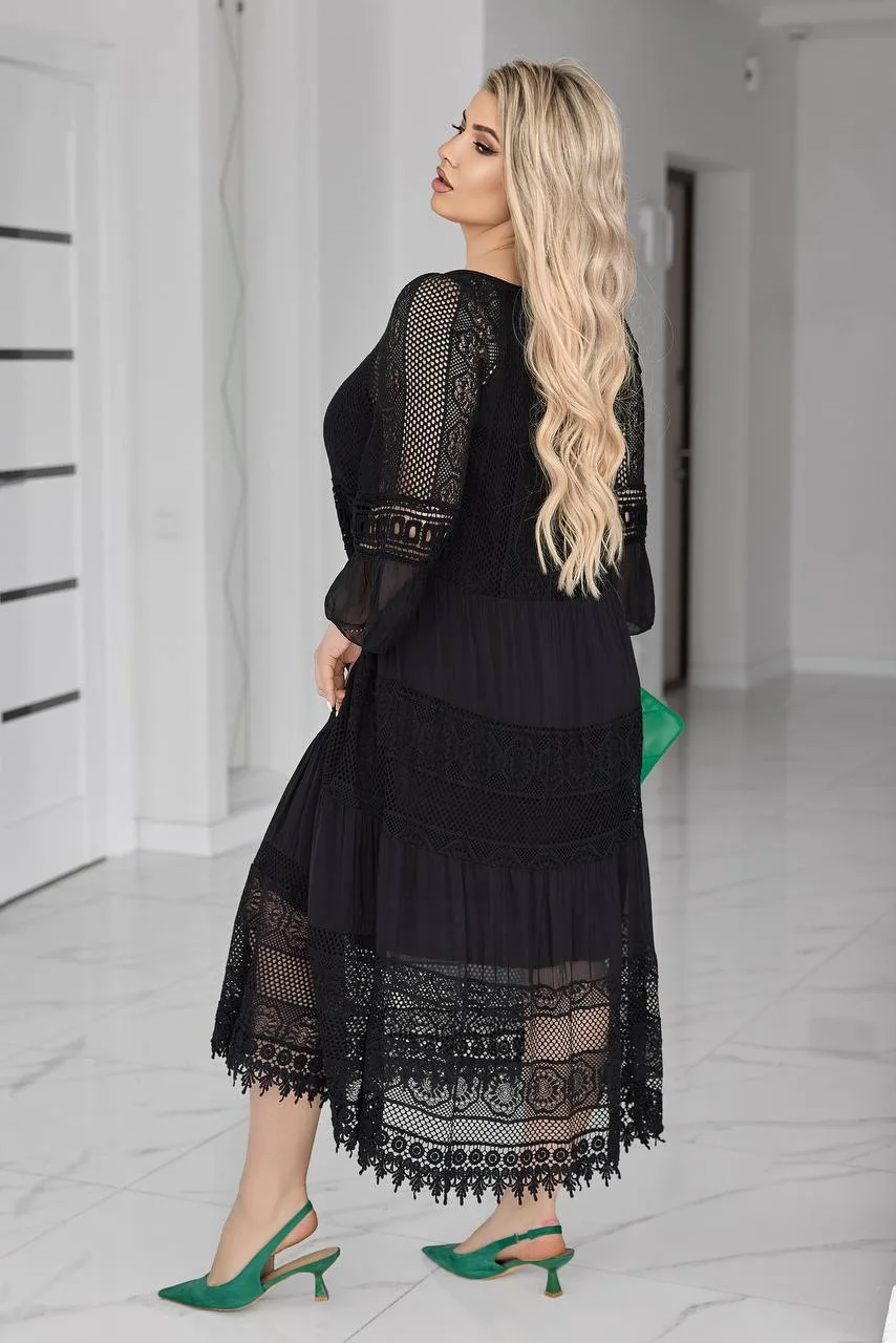 Романтична жіноча сукня батал з мереживом (52–60) - Зображення 7