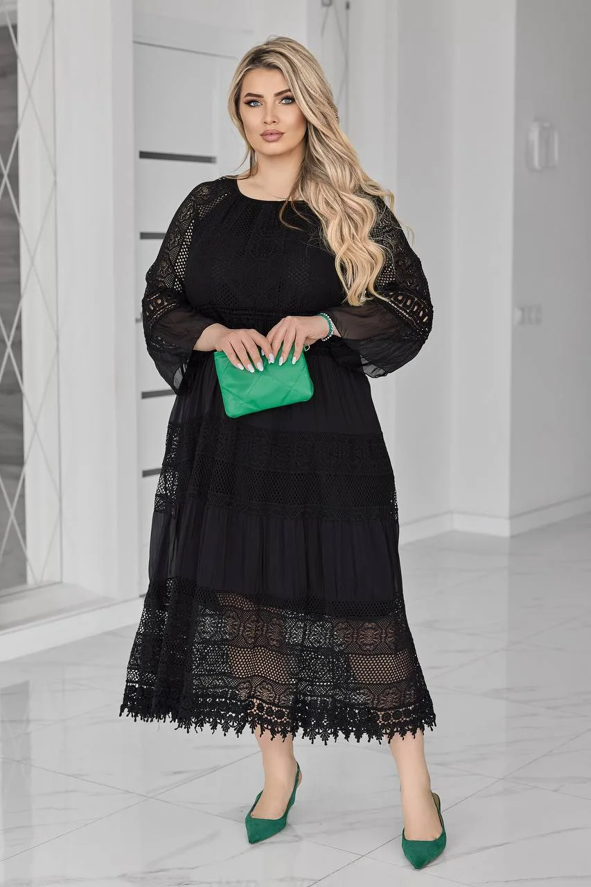 Романтична жіноча сукня батал з мереживом (52–60)