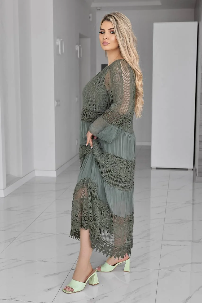 Романтична жіноча сукня батал з мереживом (52–60) - Зображення 7