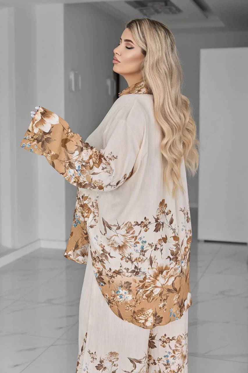 Елегантний жіночий костюм з віскози з квітковим принтом (батал 54–62) - Зображення 2