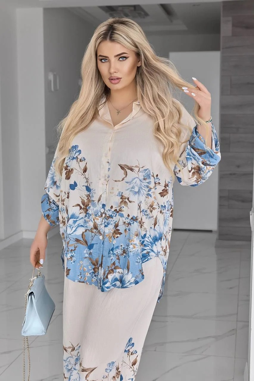 Елегантний жіночий костюм з віскози з квітковим принтом (батал 54–62) - Зображення 4
