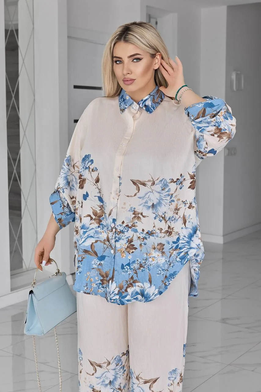 Елегантний жіночий костюм з віскози з квітковим принтом (батал 54–62) - Зображення 5