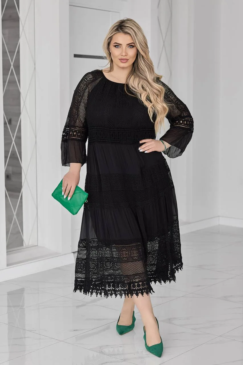 Романтична жіноча сукня батал з мереживом (52–60) - Зображення 2
