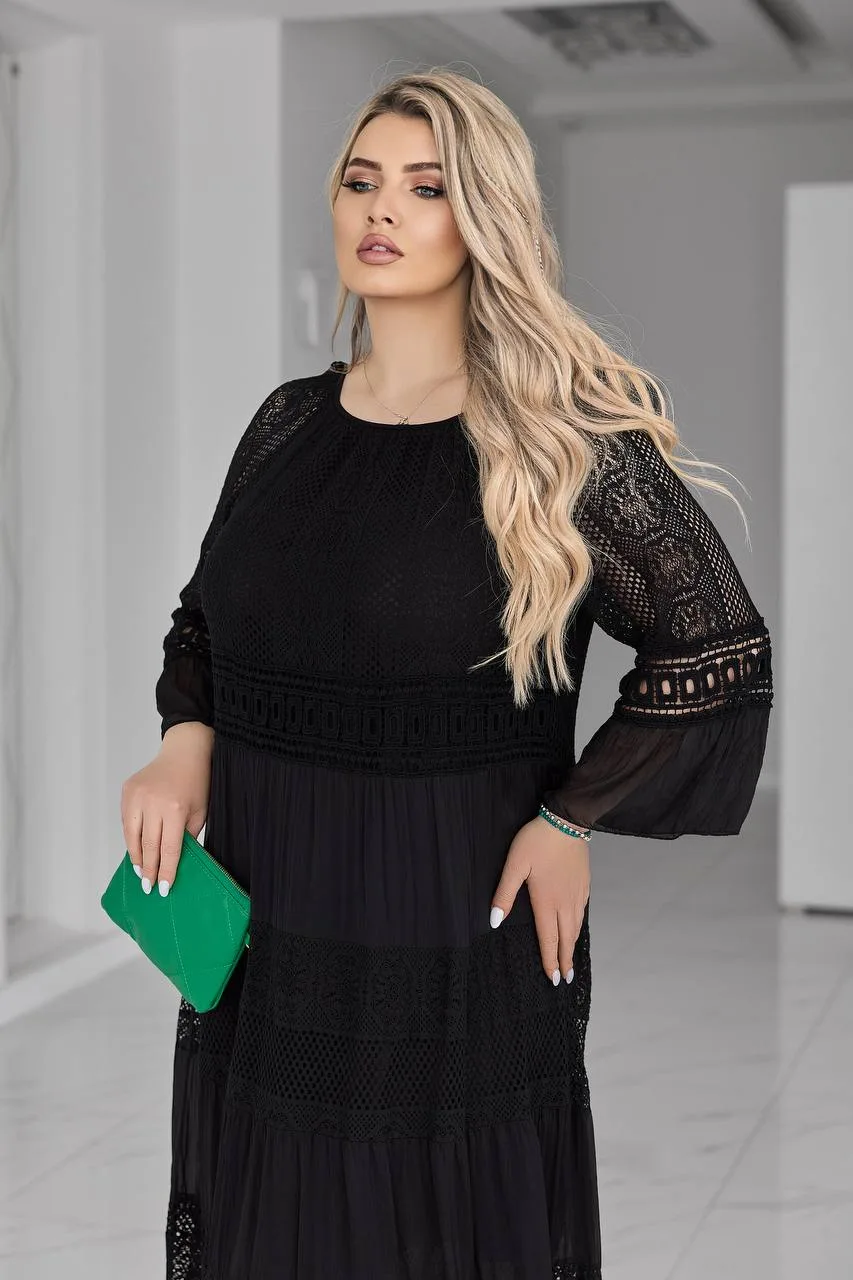 Романтична жіноча сукня батал з мереживом (52–60) - Зображення 4
