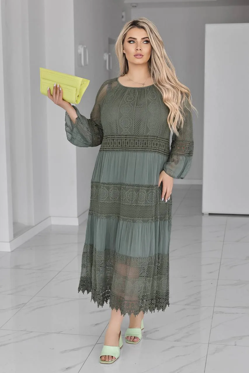 Романтична жіноча сукня батал з мереживом (52–60) - Зображення 5