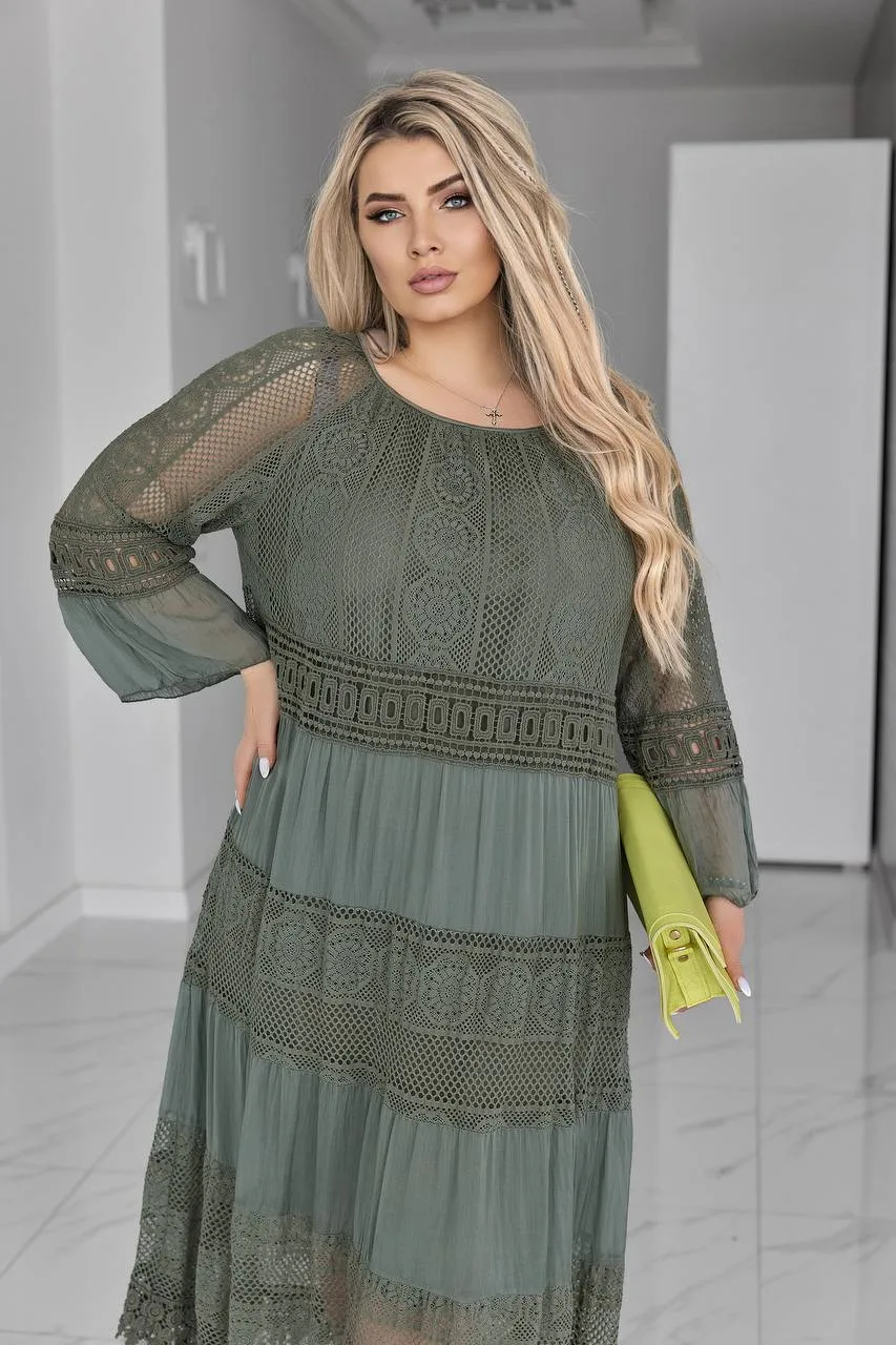 Романтична жіноча сукня батал з мереживом (52–60) - Зображення 4