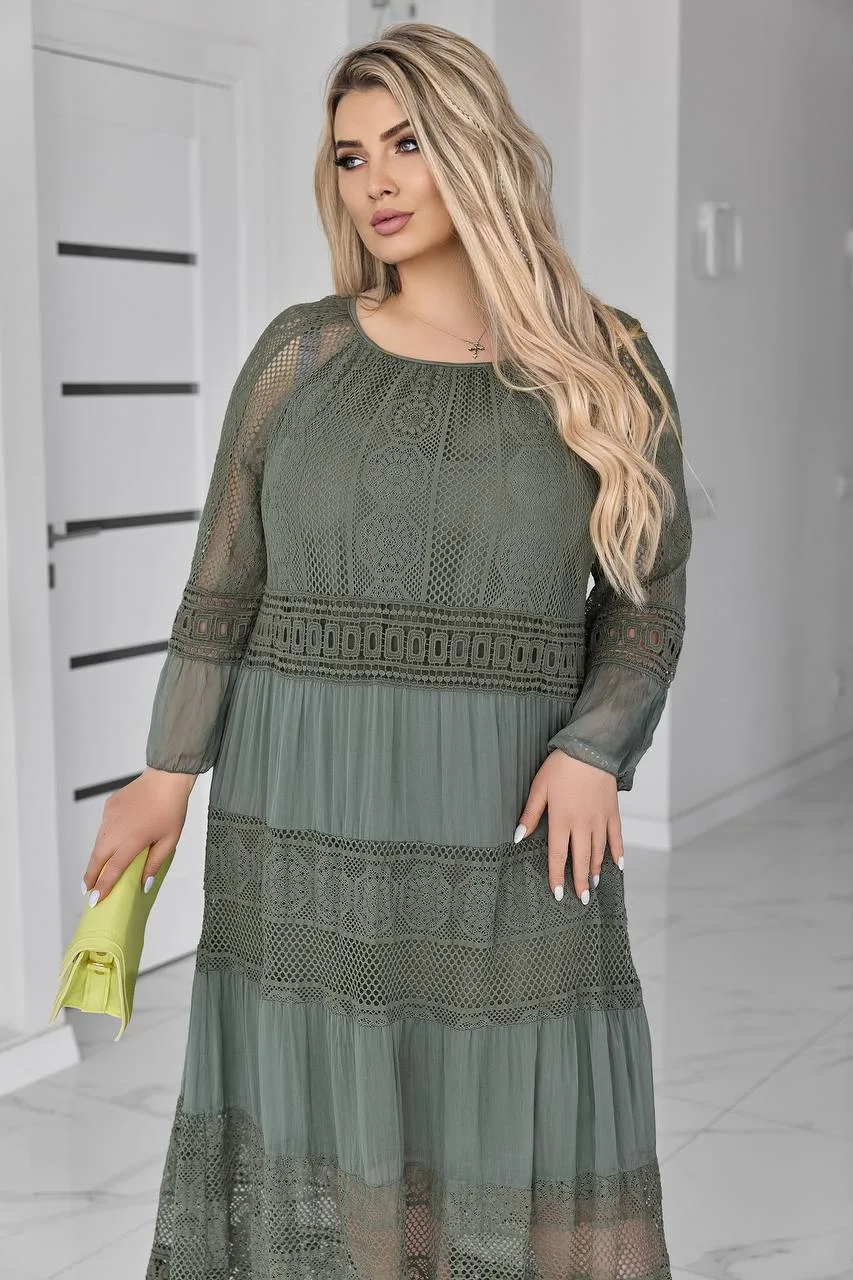 Романтична жіноча сукня батал з мереживом (52–60) - Зображення 3