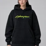 Чорне жіноче худі оверсайз Cyberpunk 2077 — вигляд спереду